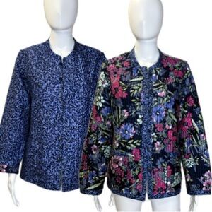 Appleseed's Reversible Quilted Button Jacket Womens Petite Size Large Floral